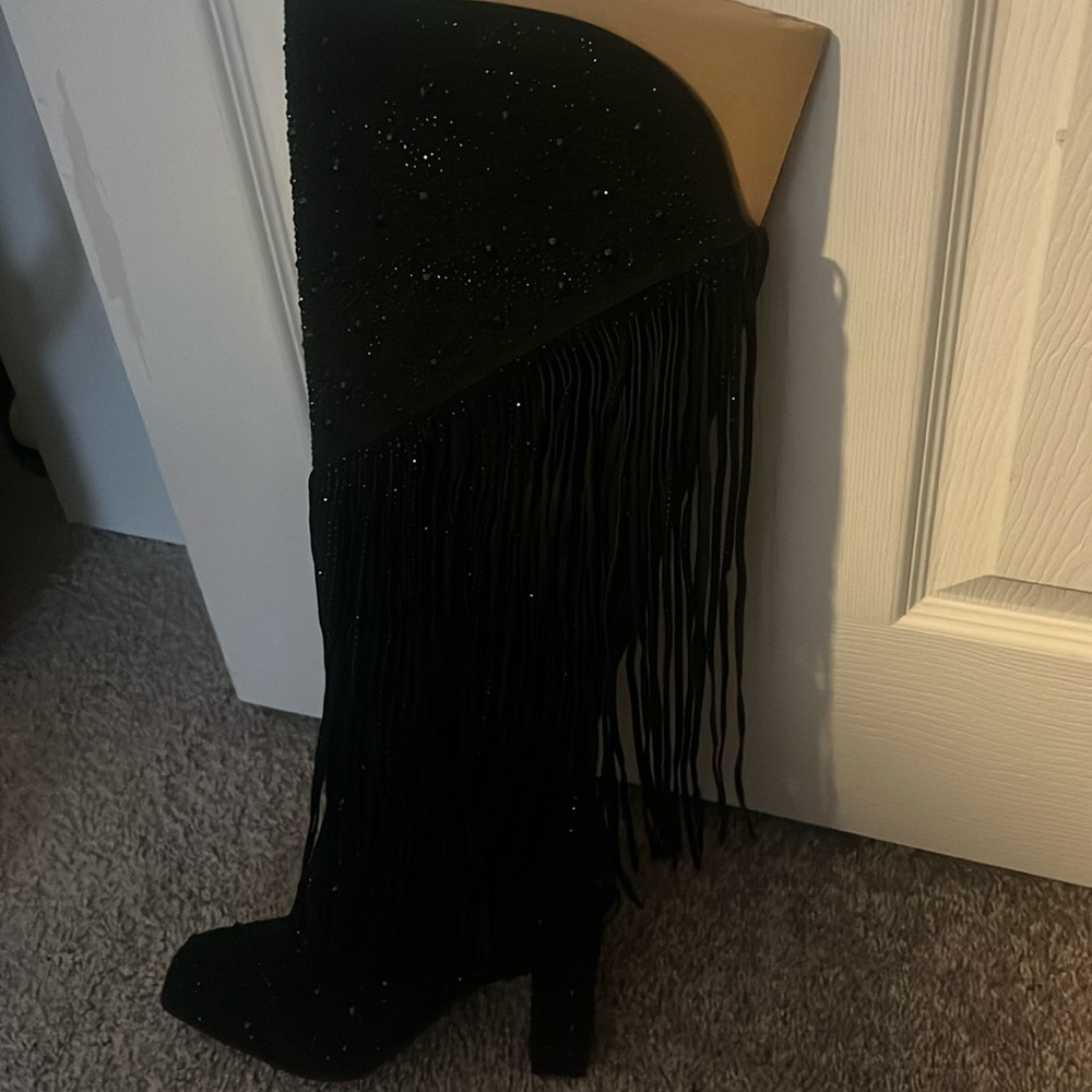 Jessica Simpson black fringe boots. Size 10.